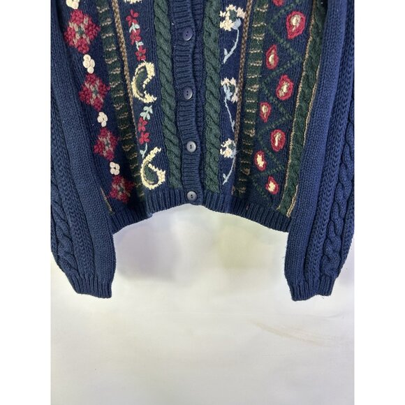 Vintage 90s Streetwear Grunge Cardigan Sweater Paisley Cable Knit Cropped - Picture 2 of 8